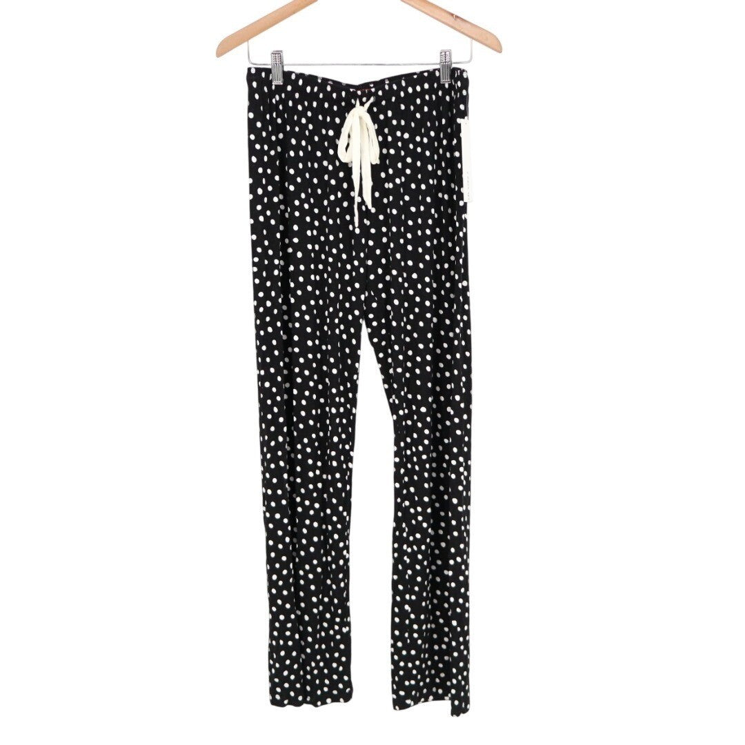 AQUA x Angelica Hicks Lounge Pants Womens Small Black White Polka Dot Stretch