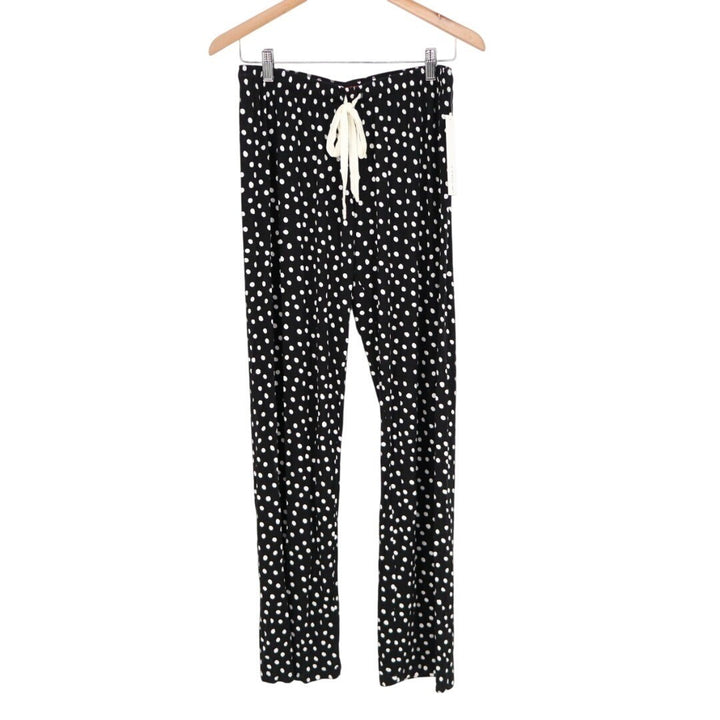 AQUA x Angelica Hicks Lounge Pants Womens Small Black White Polka Dot Stretch