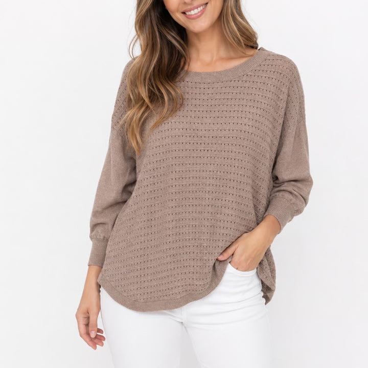 New York & Company Soho Jeans Tunic Sweater Womens Small Brown Cotton Perforated