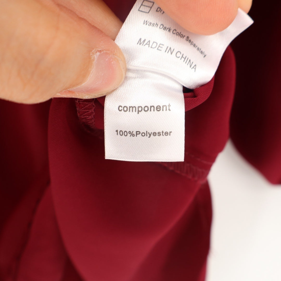 Youtalia Blouse Womens Large Red Roll Tab Sleeve Curved Hem V Neck Pullover