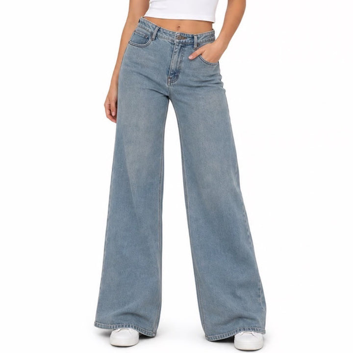 Fashion Nova Light Wash Wide Leg Jeans Raw Frayed Waist Blue Size 7
