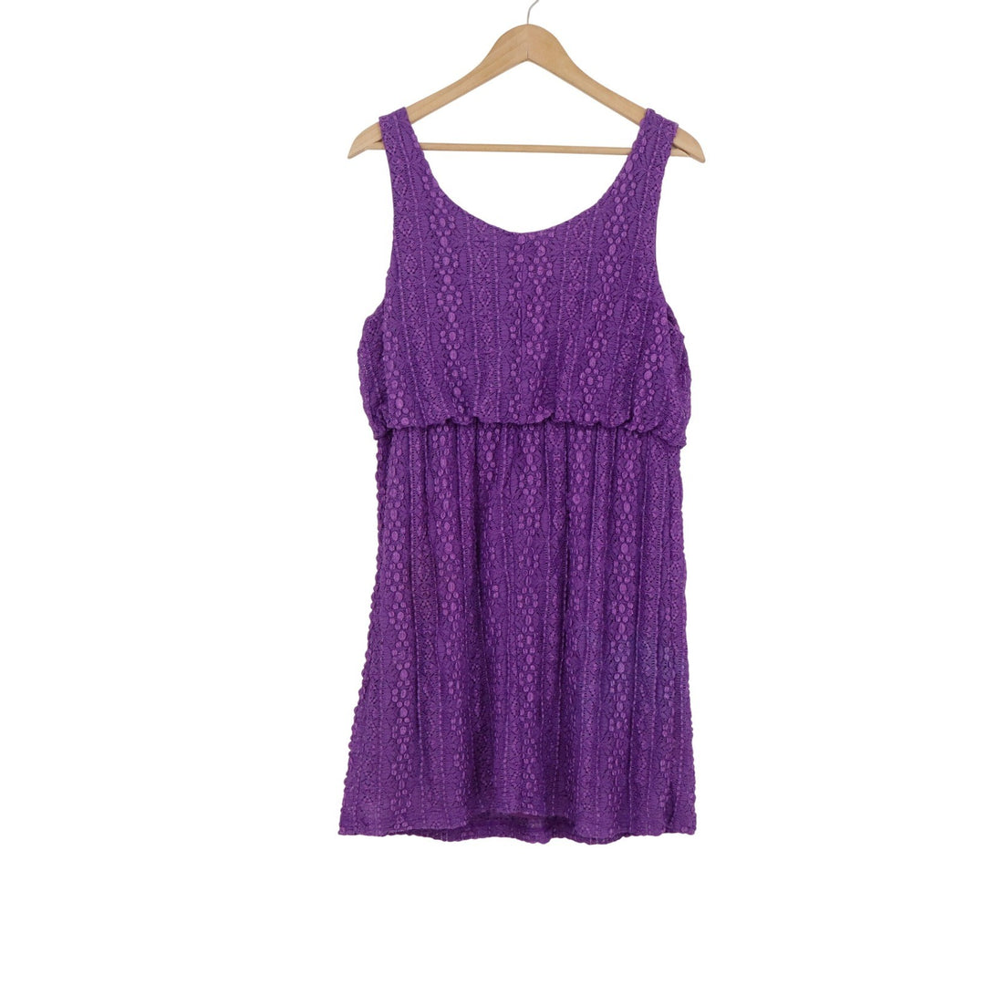Candies Purple Floral Lace Sleeveless Mini Dress XL Elastic Empire Waist Scoop