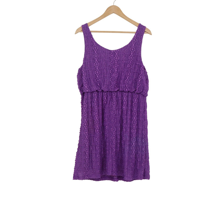 Candies Purple Floral Lace Sleeveless Mini Dress XL Elastic Empire Waist Scoop