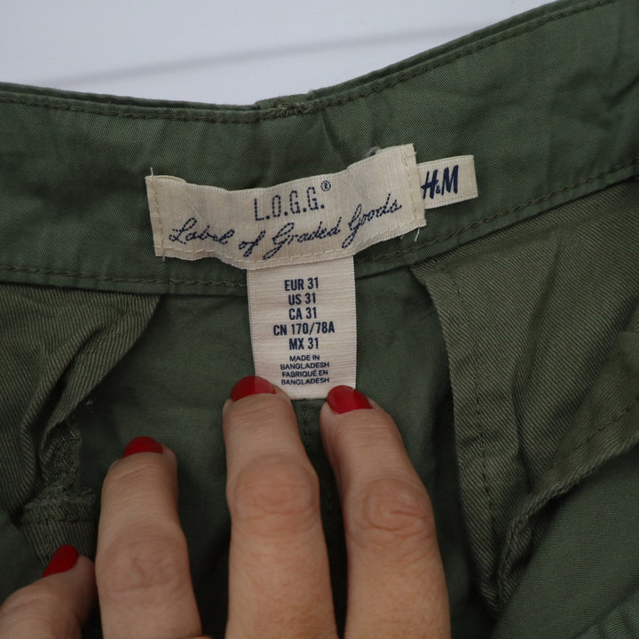 HM LOGG Mens Olive Green Cargo Jogger Pants Size 31 Utility Cotton