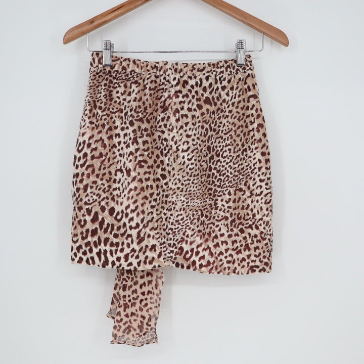 Naked Wardrobe Leopard Print Draped Mini Skirt Brown Burgundy Small