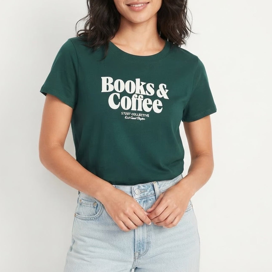 Old Navy Books & Coffee Study Collective Graphic Tee Forest Green Large
