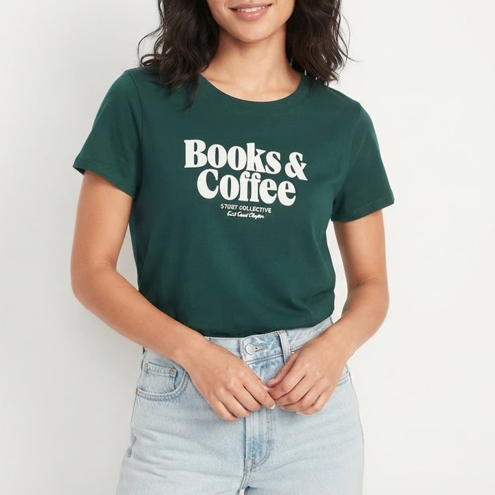 Old Navy Books & Coffee Study Collective Graphic Tee Forest Green Large