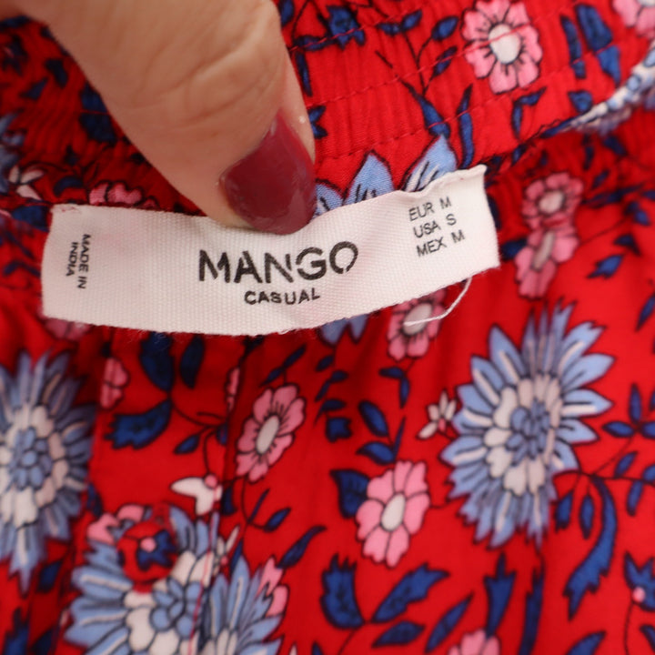 Mango Maxi Skirt Womens S Casual Red Floral Tiered Bohemian Long Excellent