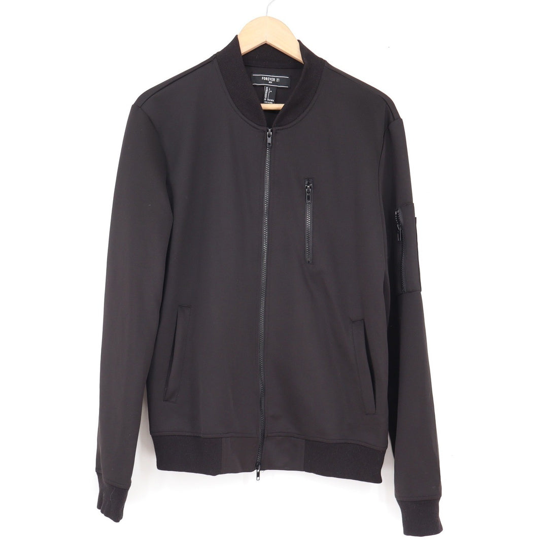 Forever 21 Men Black Bomber Jacket Tech Fabric Zip Up Utility Pocket Large