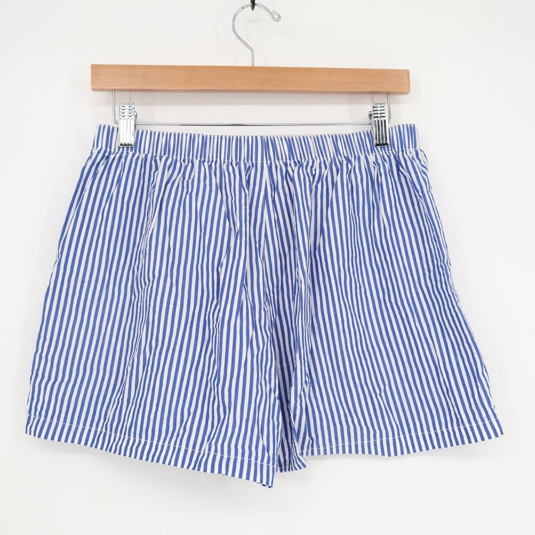 Lomon Boxer Shorts Mens Medium Blue White Striped Cotton Mid Rise Elastic Waist