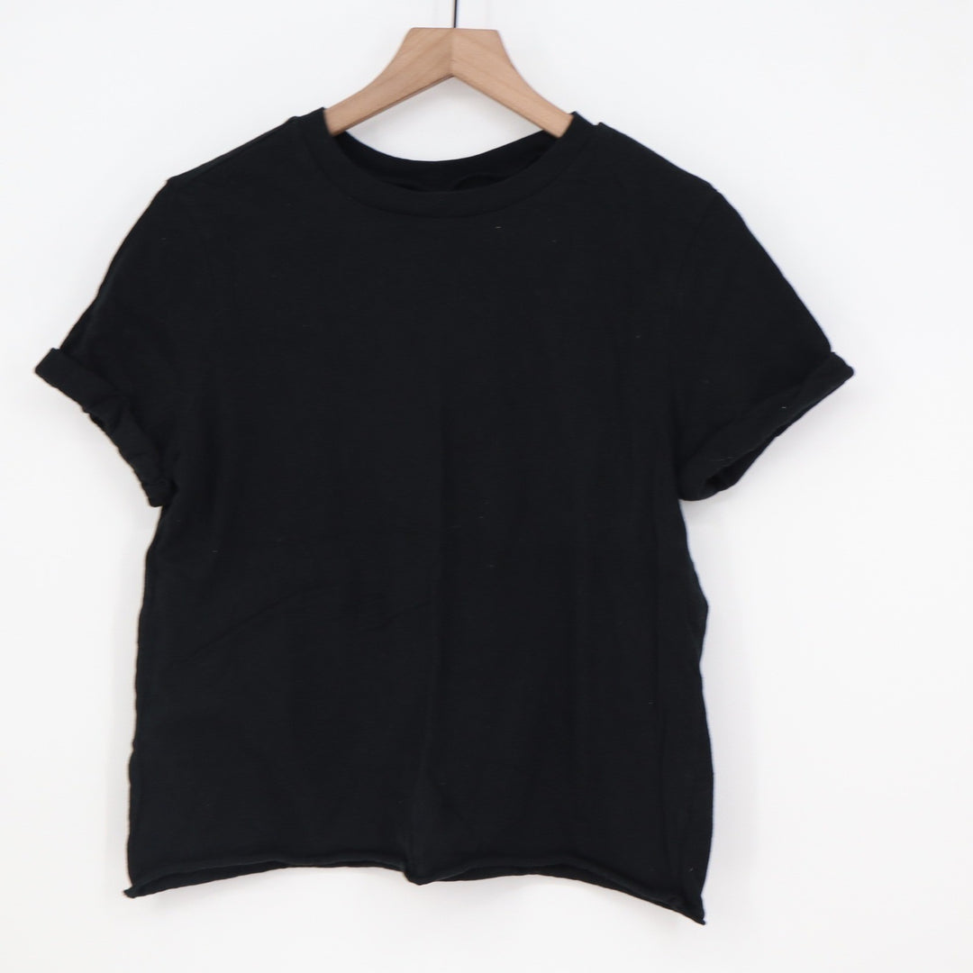 Wild Fable Black Cotton Short Sleeve Crew Neck T-Shirt Rolled Cuff Hem Size M