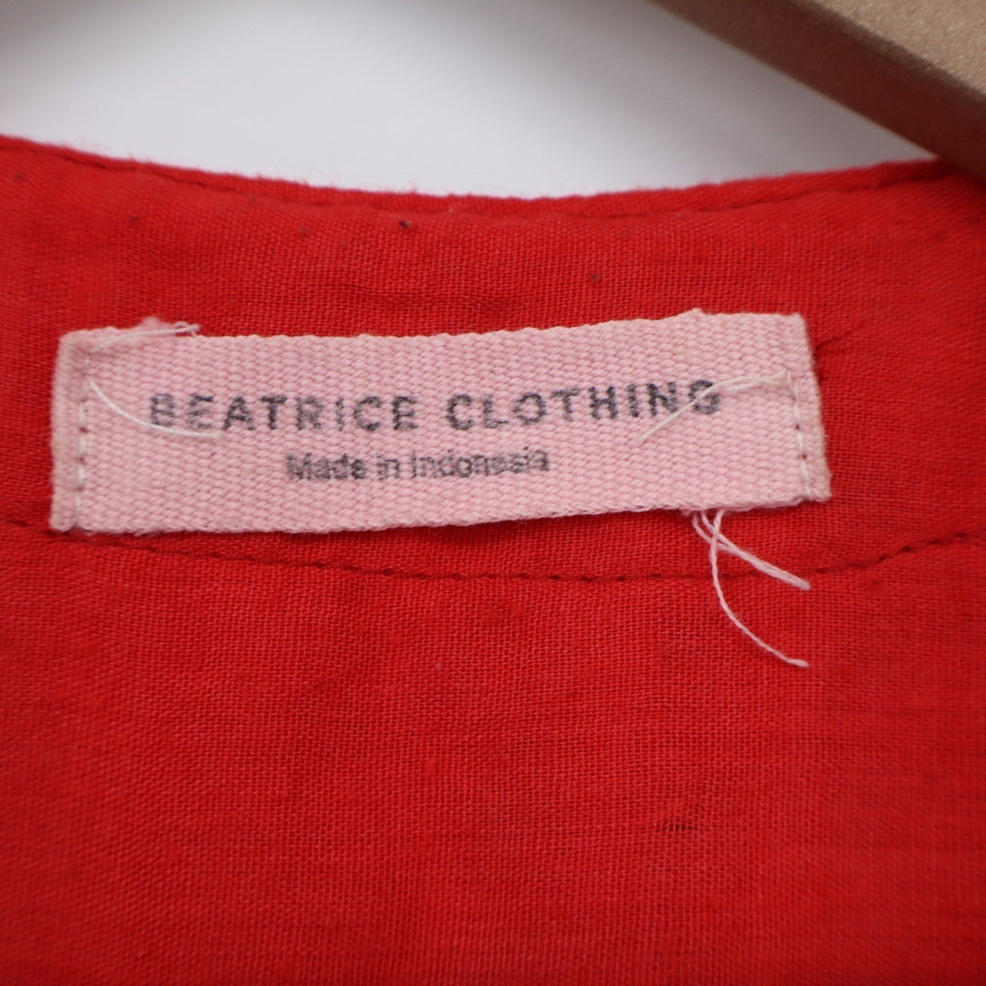 Beatrice Clothing Red Eyelet Lace Button Front Ruffle Hem Dress Short Sleeve