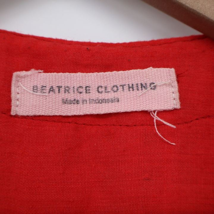 Beatrice Clothing Red Eyelet Lace Button Front Ruffle Hem Dress Short Sleeve