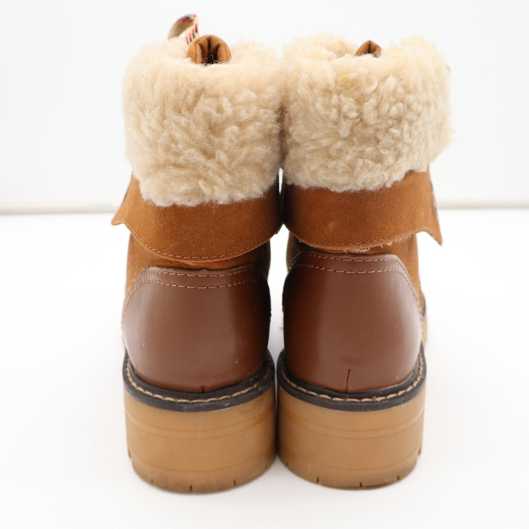 Time And Tru Womens US 8.5 Brown Leather Faux Fur Collar Ankle Cozy Hiking Boots