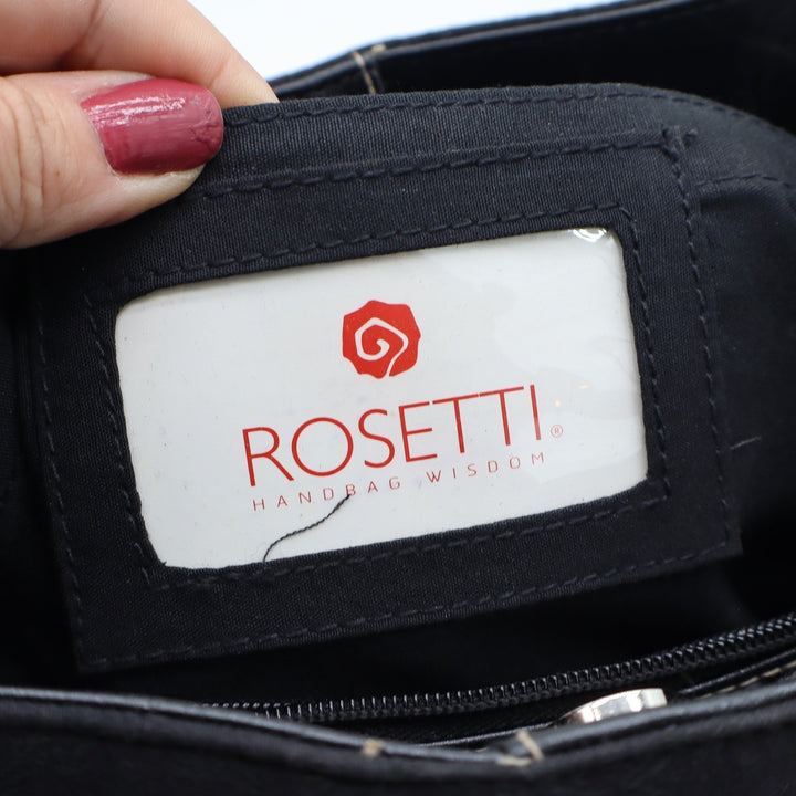 Rosetti Shoulder Bag Womens Large Tote Black Tonal Floral Buckle Trim Good