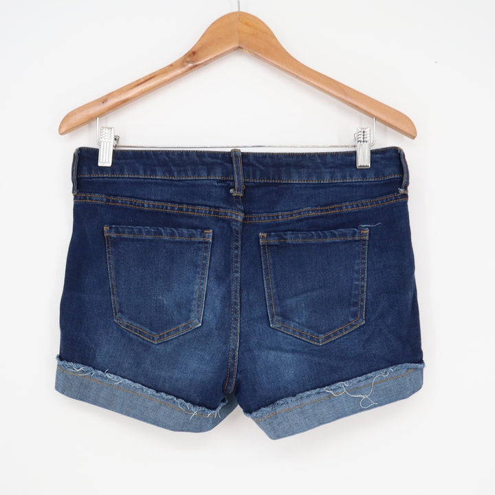 Celebrity Pink Dark Wash Cuffed Raw Hem Denim Shorts Blue Size 7/28