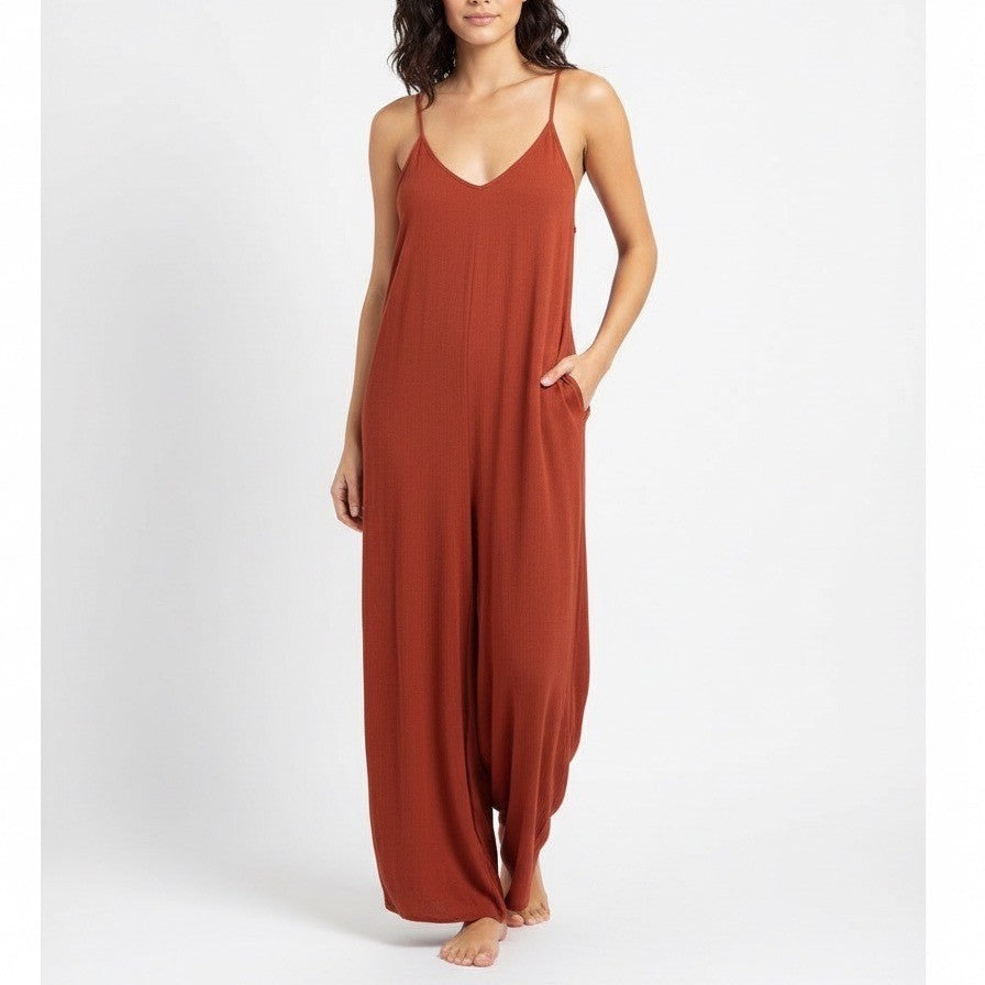 Love Stitch Rust Orange Gauze Spaghetti Strap Midi Dress Size M
