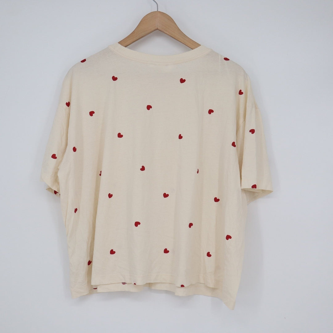 H&M Mama Maternity Cream Heart Print Oversized Cotton T-Shirt Size L