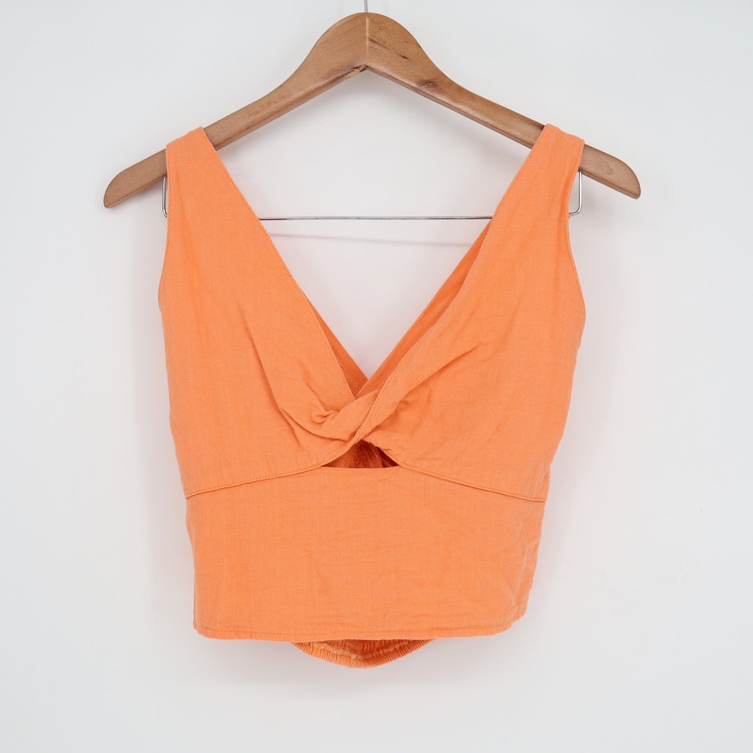 Mi Ami for Francesca's Orange Linen Blend Twist Front Crop Top Large TFD60193