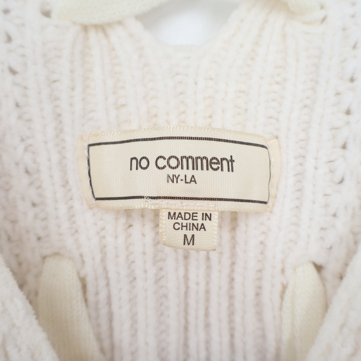 No Comment NY-LA Cream Waffle Knit Lace Up Back V-Neck Sweater Womens M