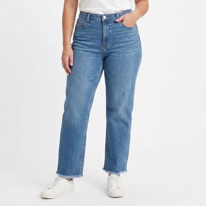 Wild Fable Womens High Rise Straight Leg Raw Hem Blue Jeans Size 12
