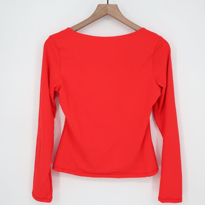 Suuksess Crop T-Shirt Womens Large Red Stretch Long Sleeve Square Neck Pullover