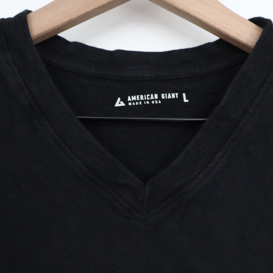 American Giant Premium Slub V-Neck Tee Black Size L Made In USA