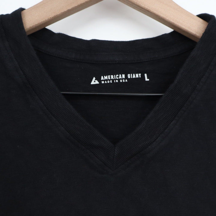American Giant Premium Slub V-Neck Tee Black Size L Made In USA