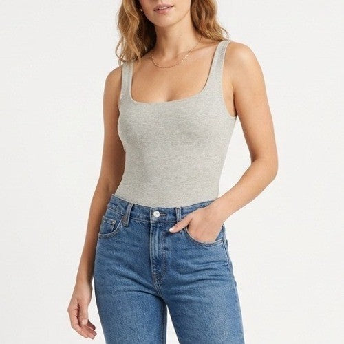 Naked Wardrobe Gray Scoop Neck Sleeveless Thong Bodysuit XS Made in USA