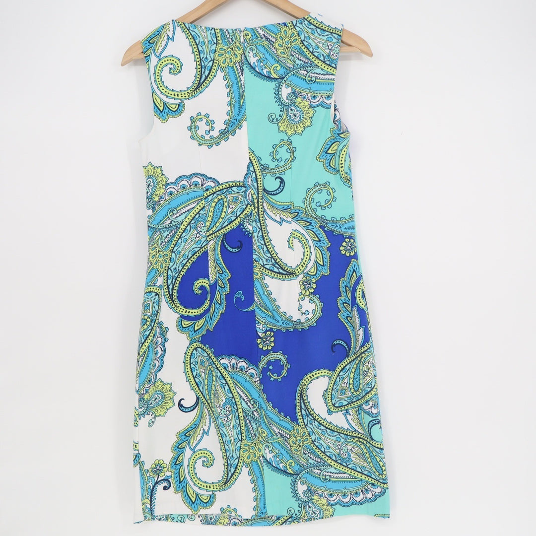 ALYX Dress Womens 4 Blue Green Paisley Sleeveless Sheath Stretch Shift