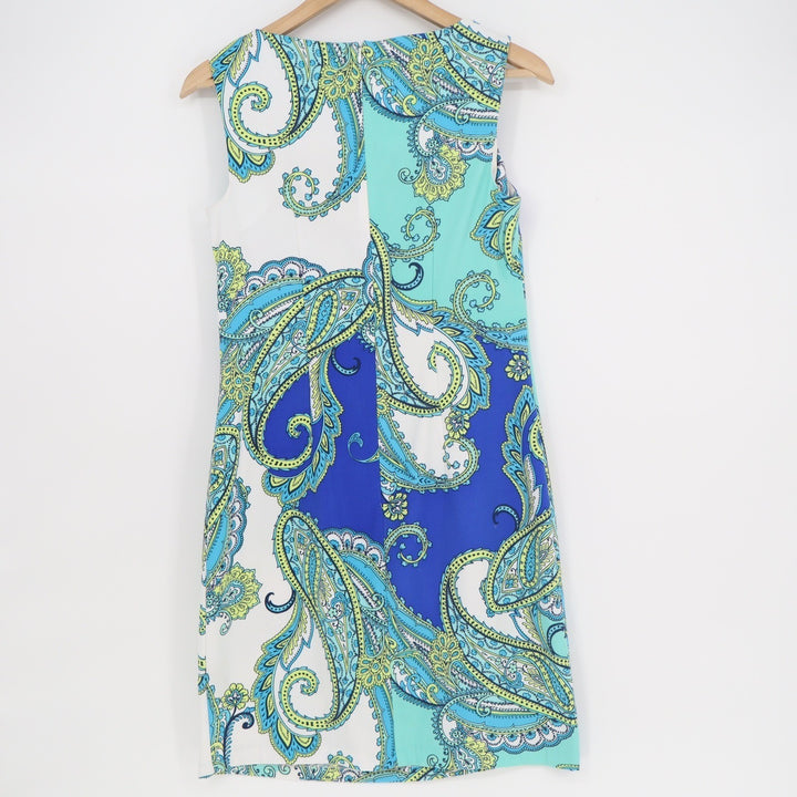 ALYX Dress Womens 4 Blue Green Paisley Sleeveless Sheath Stretch Shift