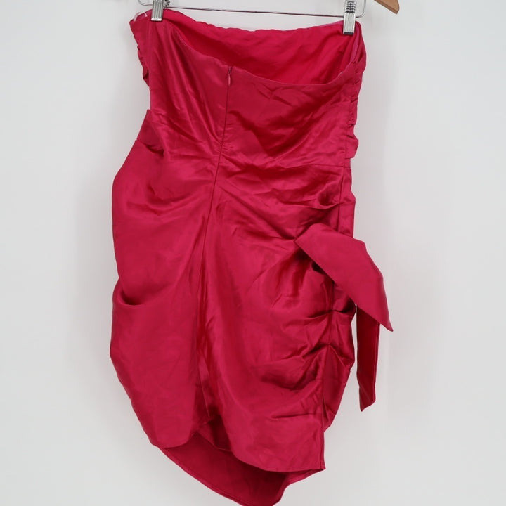 Lulus Major Event Mini Dress Womens Large Fuchsia Satin Ruched Bow Strapless
