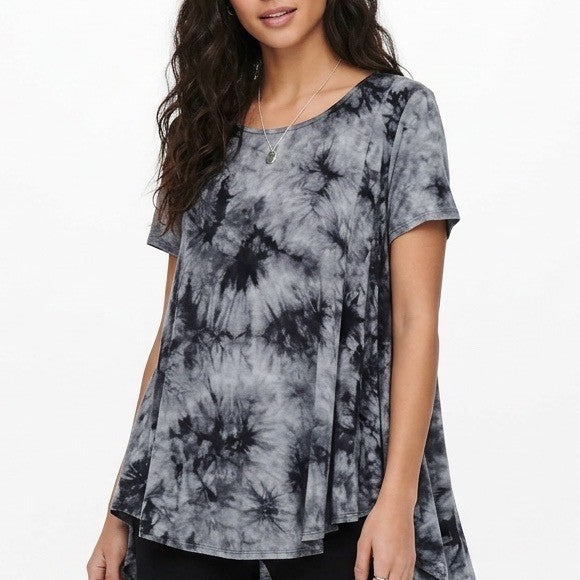 Blush Noir T-Shirt Women Medium Multi Tie Dye High Low Hem Short Sleeve Pullover
