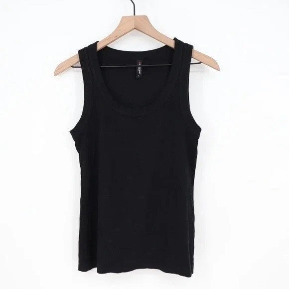 American Giant Ribbed Tank Womens Large Black Cotton Stretch U Neckline Summer