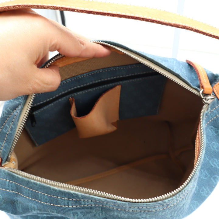Dooney & Bourke Blue Monogram Fabric Hobo Shoulder Bag Leather Trim