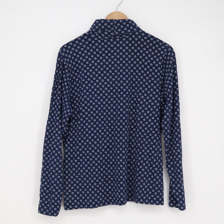 Lands End Womens XL Navy Blue Snowflake Print Mock Neck Long Sleeve Top