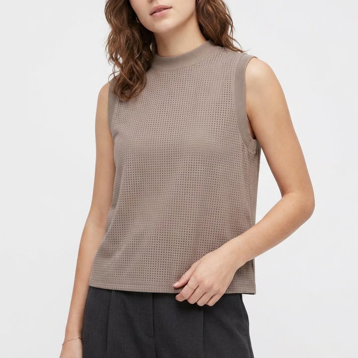 Calia Womens Mauve Brown Perforated Mesh Mock Neck Sleeveless Training Tank L