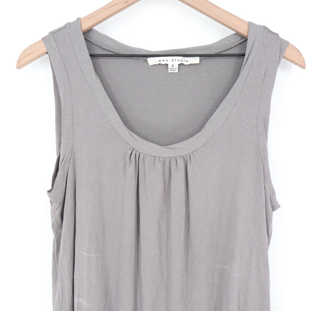 Max Studio Grey Sleeveless Pleated Scoop Neck Blouson Top 4703T72 Size S