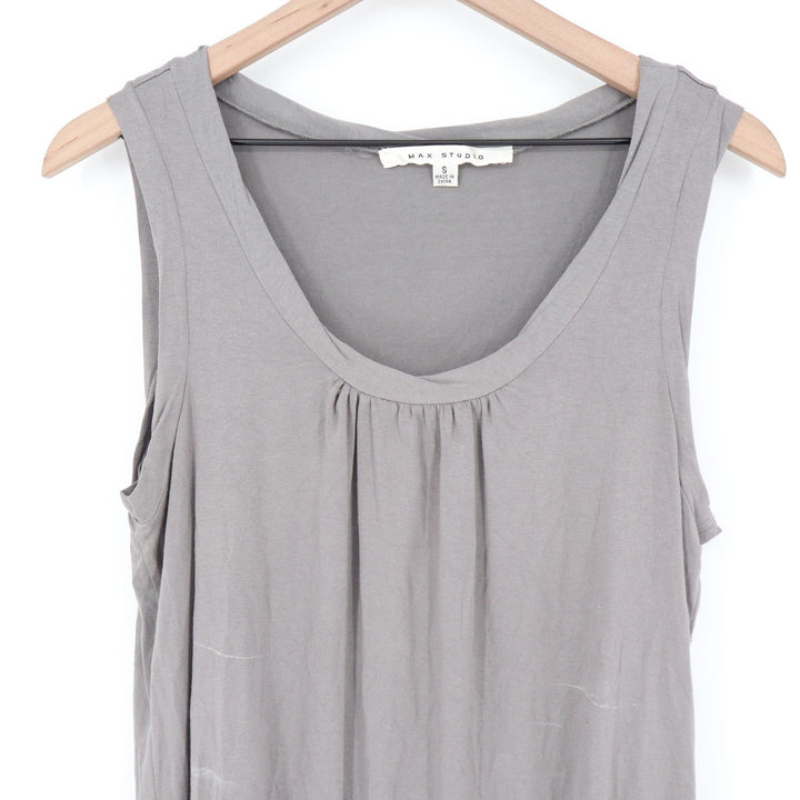 Max Studio Grey Sleeveless Pleated Scoop Neck Blouson Top 4703T72 Size S