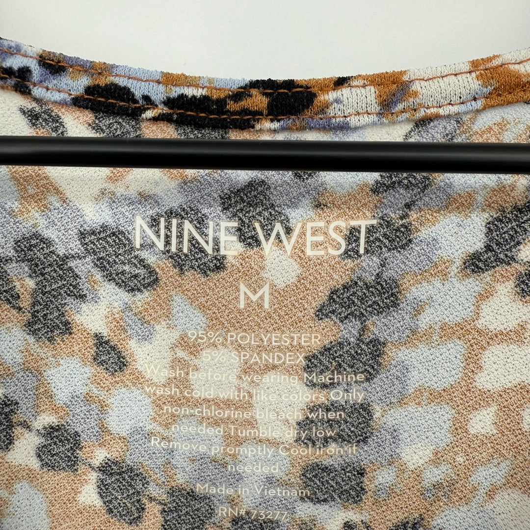 Nine West Medium Wrap Dress Brown Black Blue Abstract Print Casual