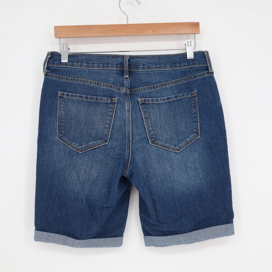 Old Navy Womens Size 8 Dark Wash Cuffed Denim Bermuda Shorts Stretch Blue