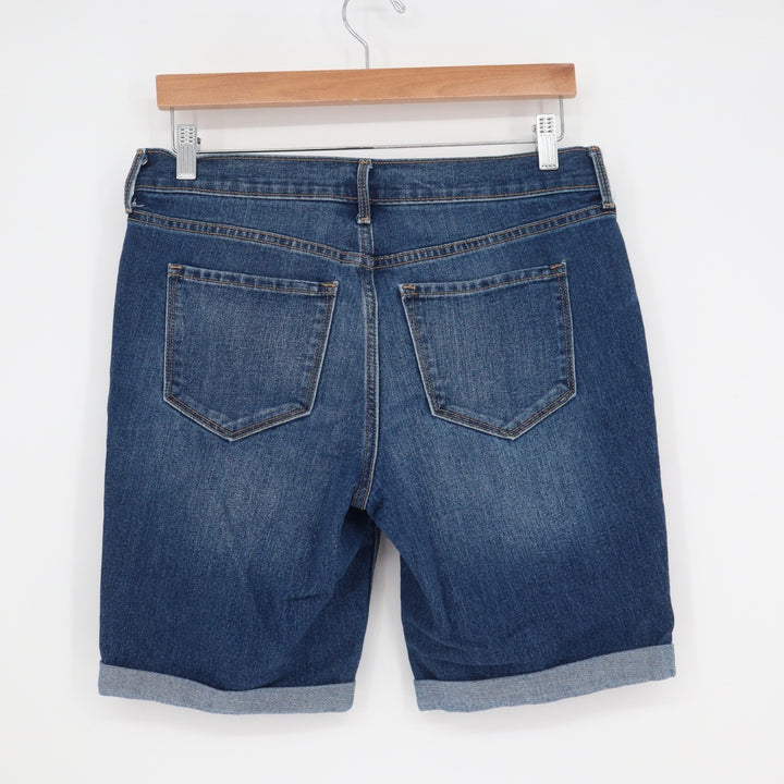 Old Navy Womens Size 8 Dark Wash Cuffed Denim Bermuda Shorts Stretch Blue