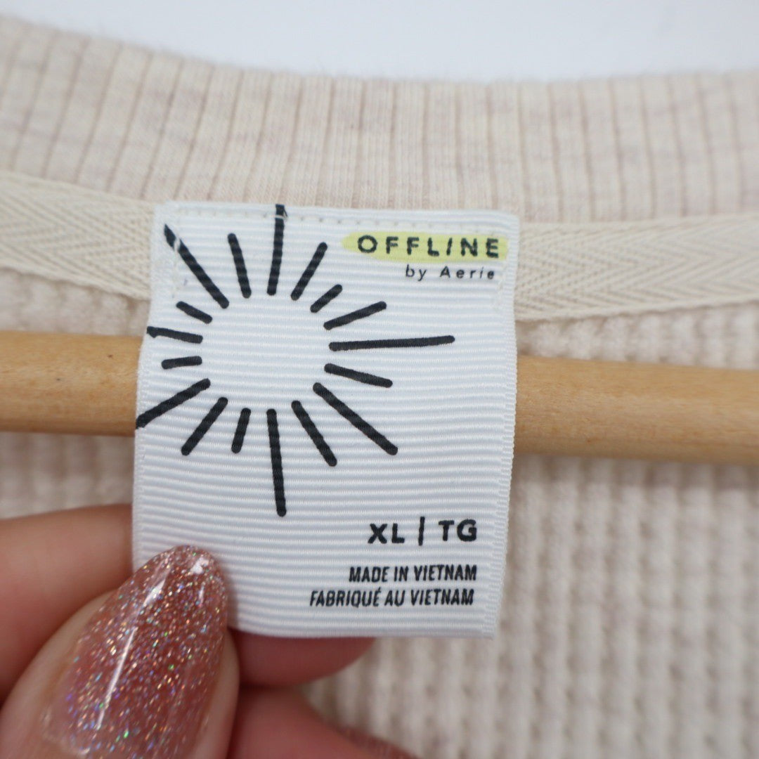 AE Offline by Aerie Waffle Knit Crew Neck Long Sleeve Thermal Top Beige XL