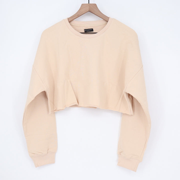 Naked Wardrobe Cropped Sweatshirt XL Beige Nude Raw Hem Long Sleeve