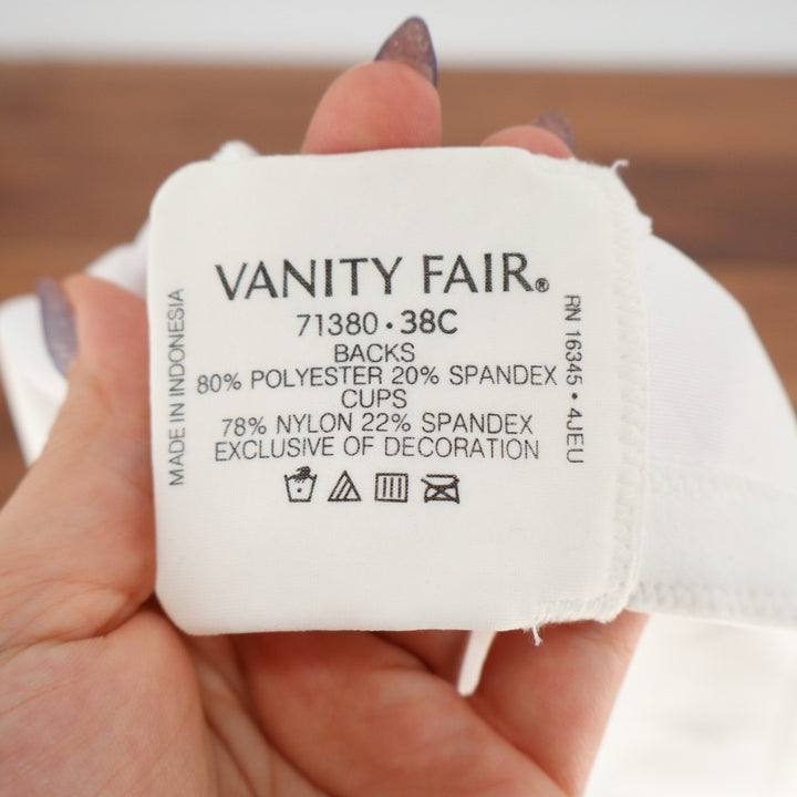 Vanity Fair Beauty Back T-Shirt Bra Women 38C White Stretch Full Figure Wirefree