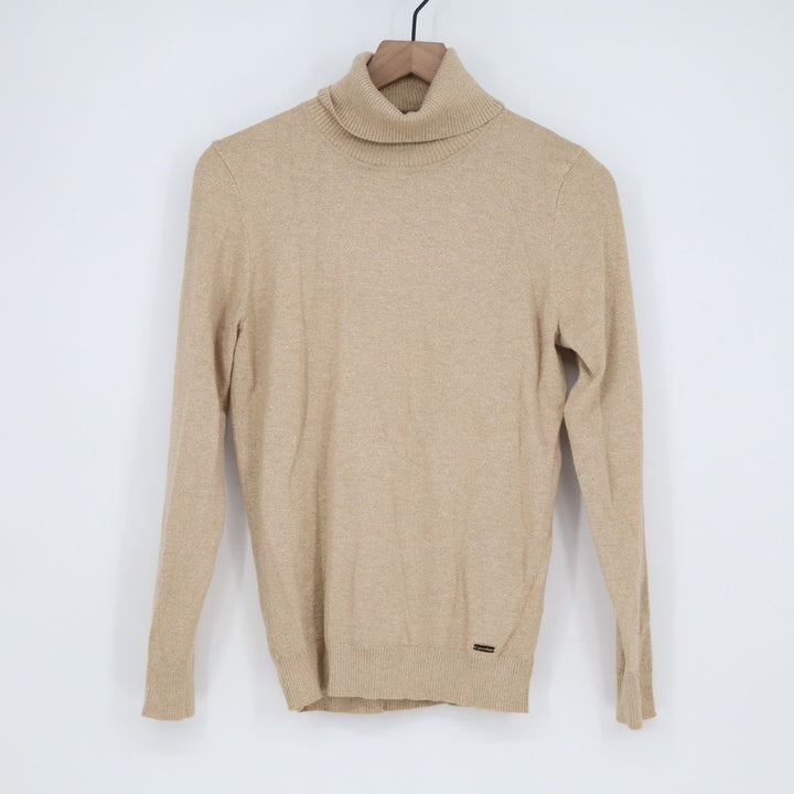 Calvin Klein Sweater Womens Medium Brown Knitted Rayon Long Sleeve Turtleneck