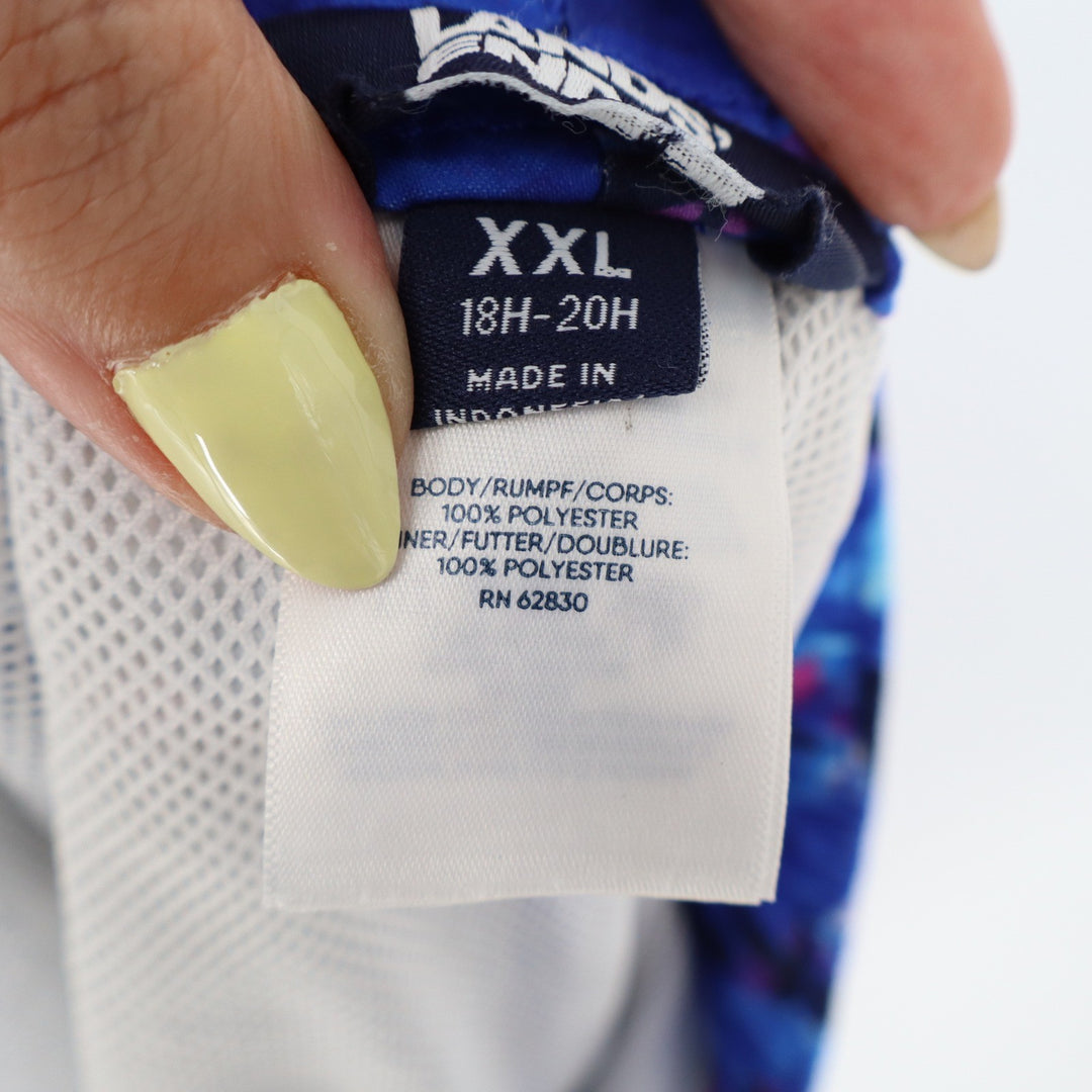 Lands' End Mens XXL Shark Print Swim Trunks Blue Pink Board Shorts