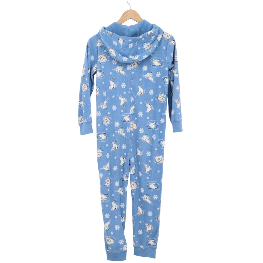 Old Navy Kids Blue Fleece Polar Bear Narwhal Hooded Union Suit Pajamas L 10-12