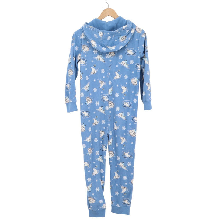 Old Navy Kids Blue Fleece Polar Bear Narwhal Hooded Union Suit Pajamas L 10-12