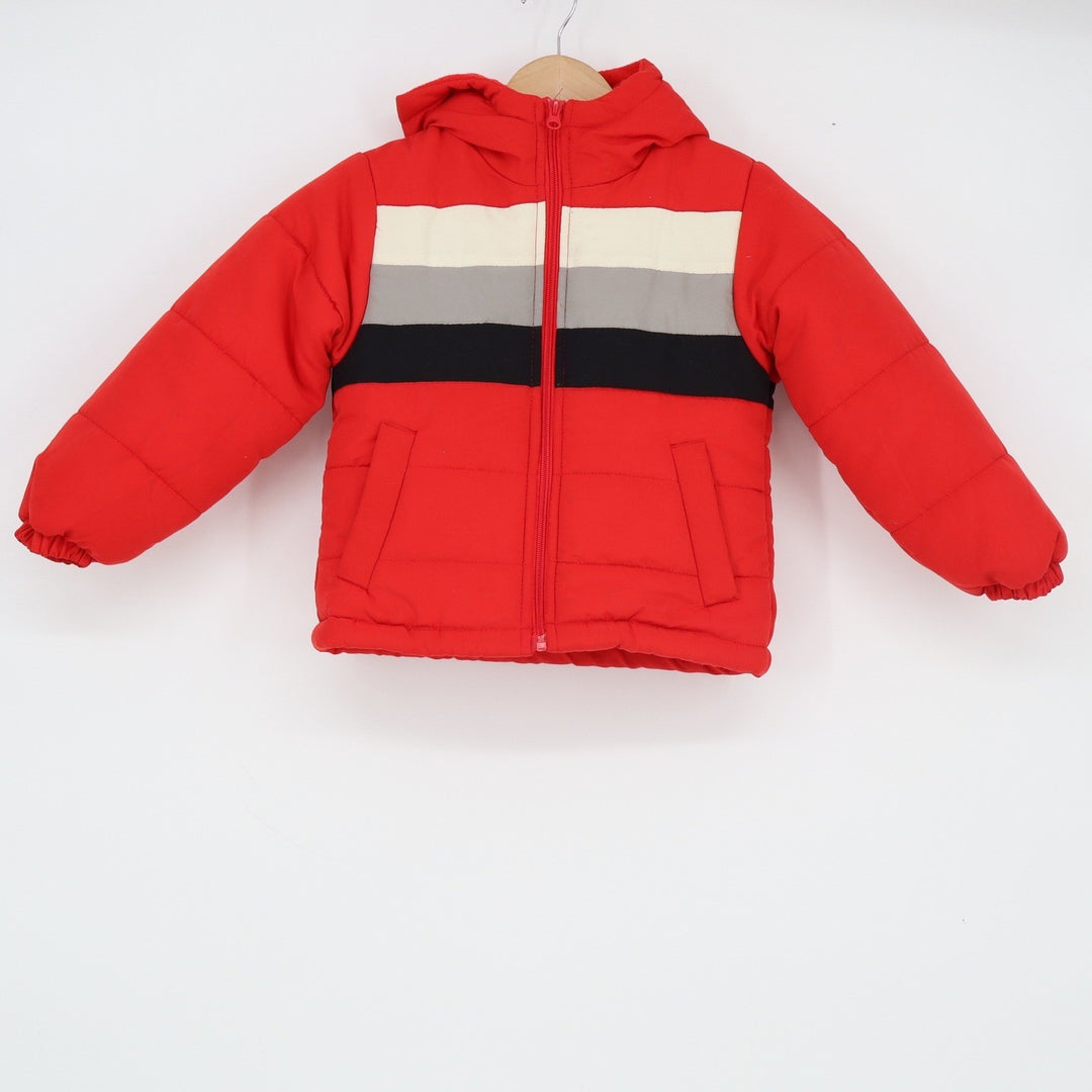 Auto Dealers CARing for Kids Red Colorblock Striped Hooded Puffer Jacket Size 4